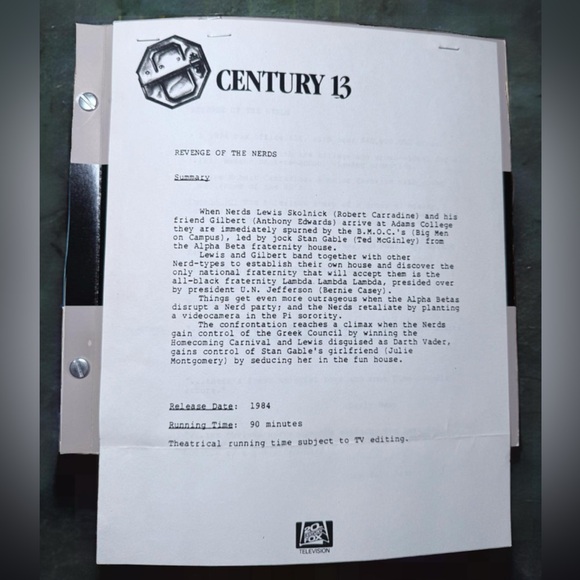 RARE 1986 20th Century FOX Century Thirteen Production Slate Release Book - Picture 8 of 8